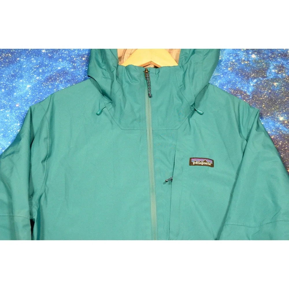 Patagonia Ski Jacket Mens Small Green Hooded RECCO Lined Zip Pockets Winter